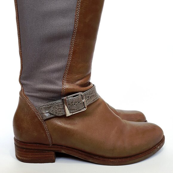 COLE & HAAN Tennley Knee High Buckle Boot in Ironstone Brown & Gray Leather - Picture 5 of 14